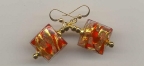 Murano Glass Square Red Venetian Bead Earrings